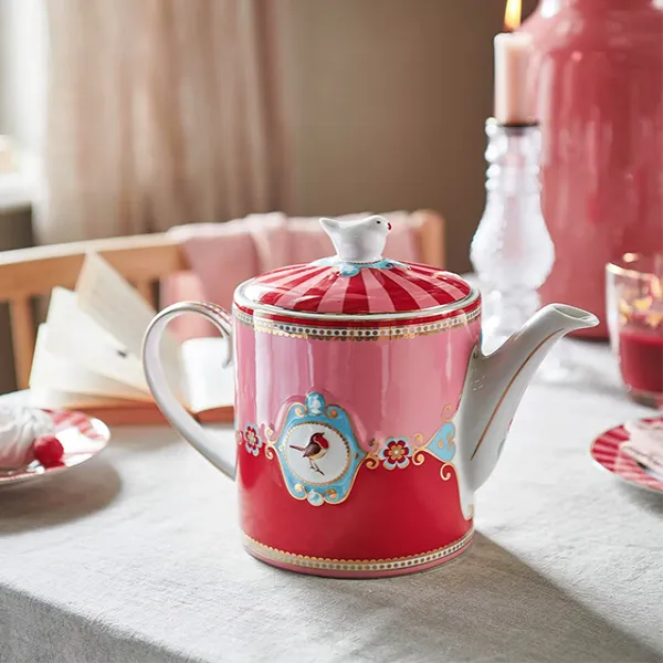 Pip Studio Love Birds Kırmızı Pembe Porselen Demlik 1300ml